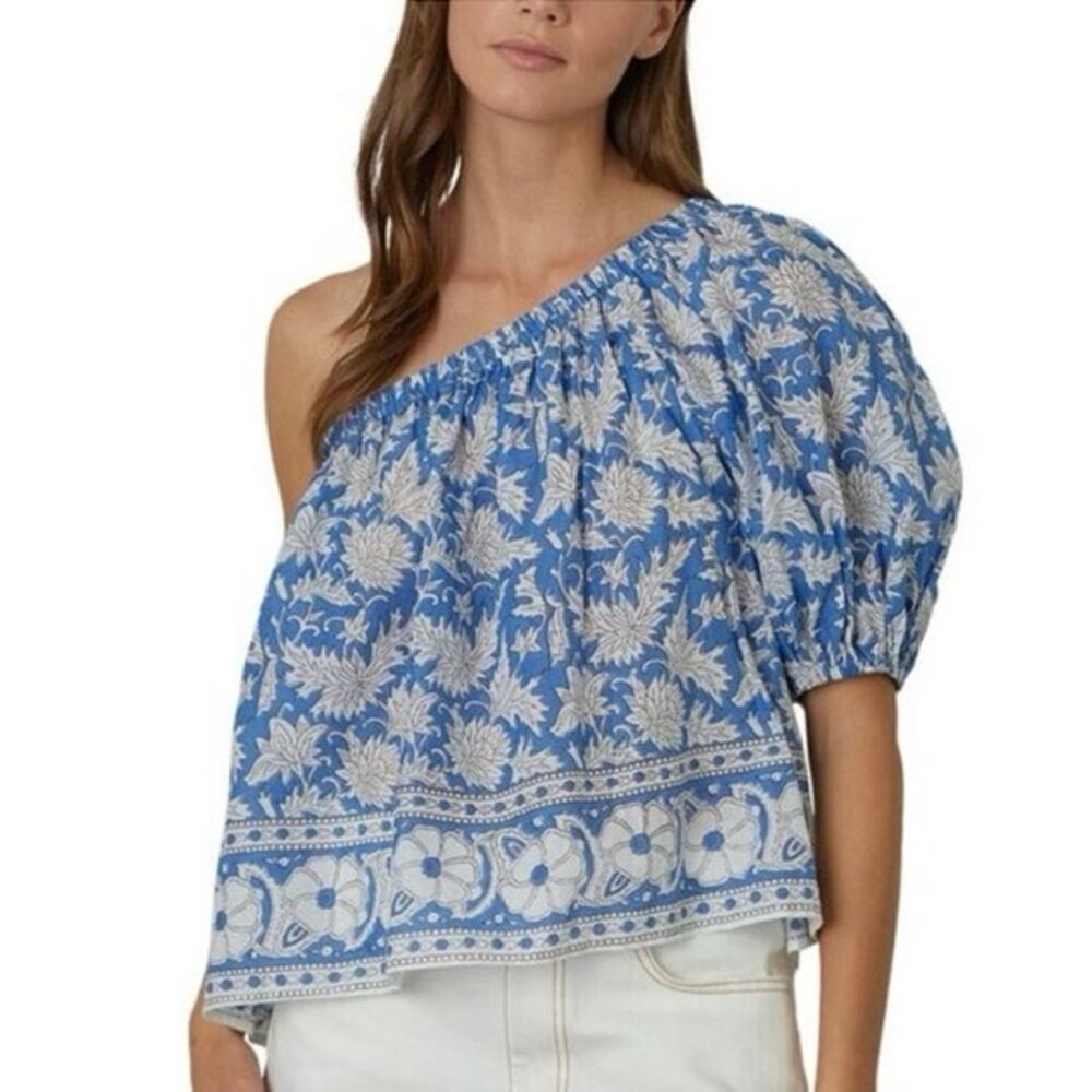 Anthropologie Velvet Graham Spencer Cotton Voile Floral One-Shoulder Top Size XL